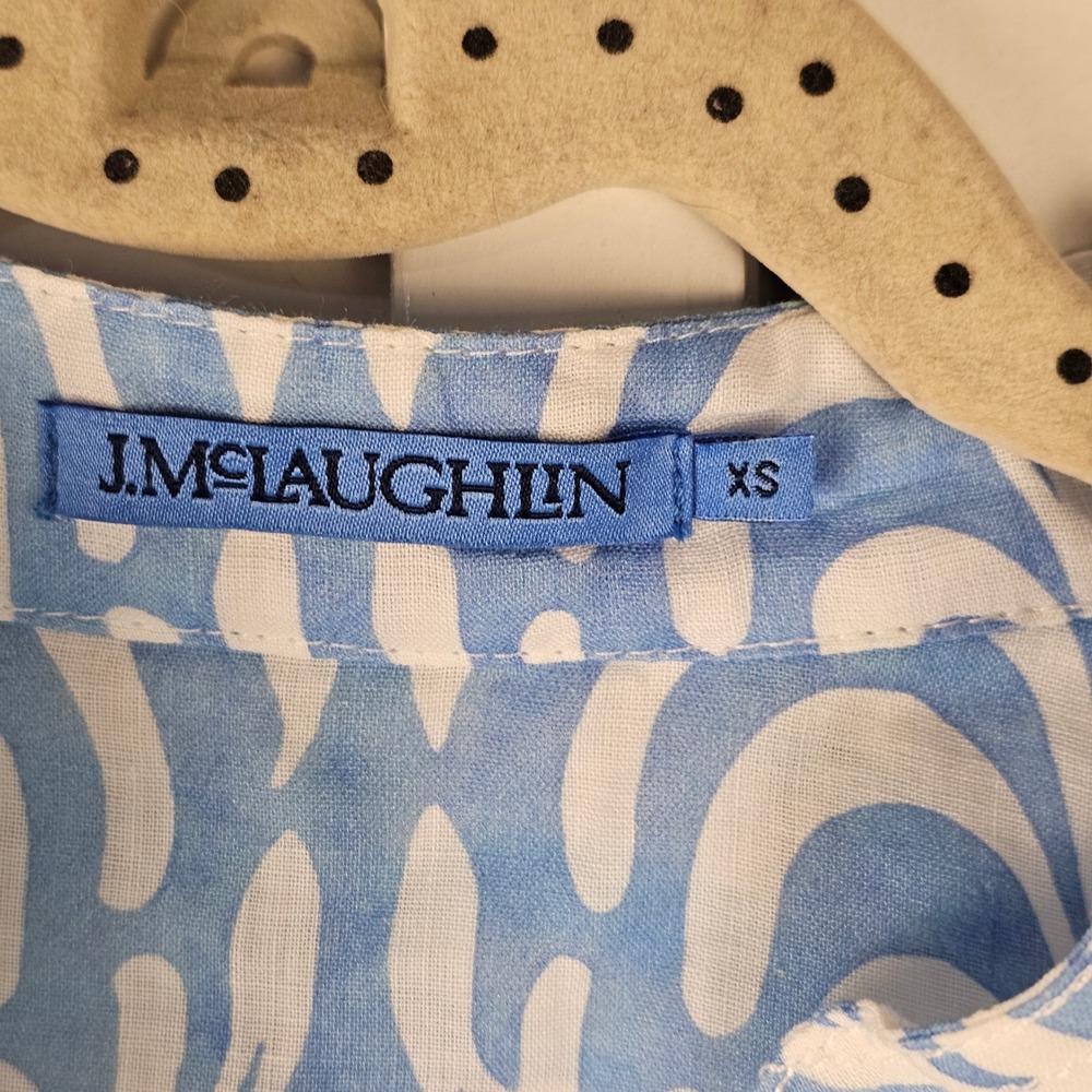 NWOT J McLaughlin Womens Blue White Print Long Sleeve V‎ Neck Top Blouse XS - Picture 5 of 6